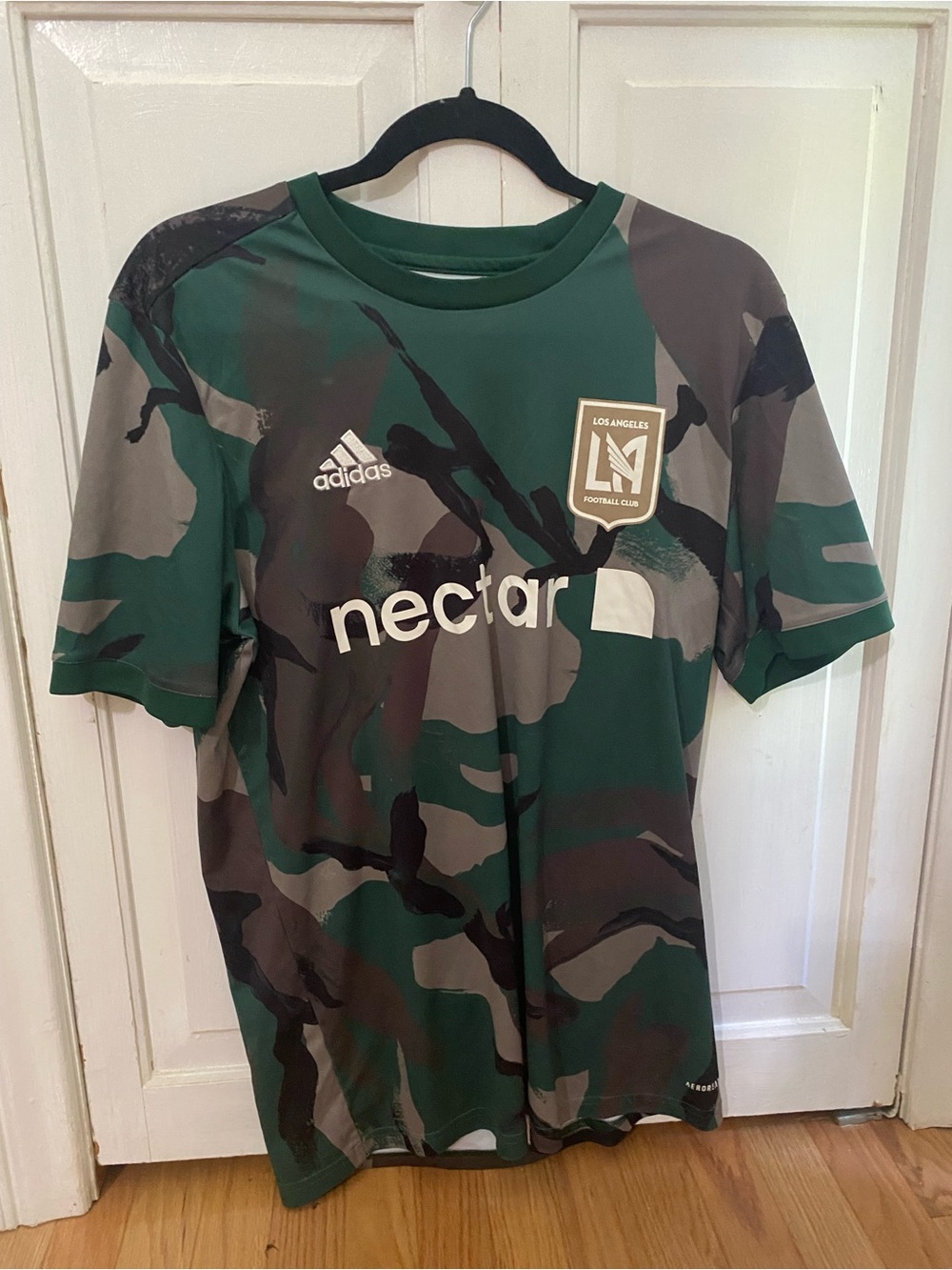 adidas Green Crew Neck Soccer Jersey with Dark Green Trim